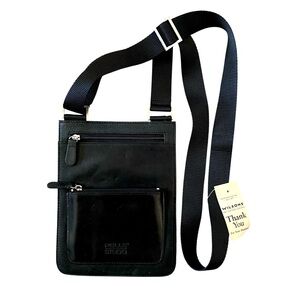 Vintage Pelle Studio Leather Crossbody Bag 
Slim Travel Pouch Black Minimalist